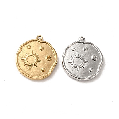 304 подвески из нержавеющей стали, плоский круглый с солнечным шармом