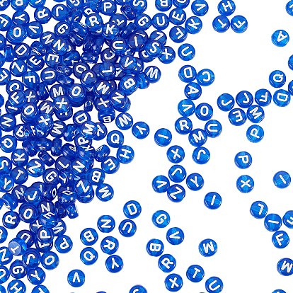 800Pcs Transparent Acrylic Beads, Horizontal Hole, Mixed Letters, Flat Round
