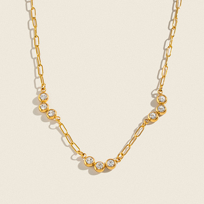 304 Stainless Steel Paperclip Chain Necklaces with Clear Cubic Zirconia for Women