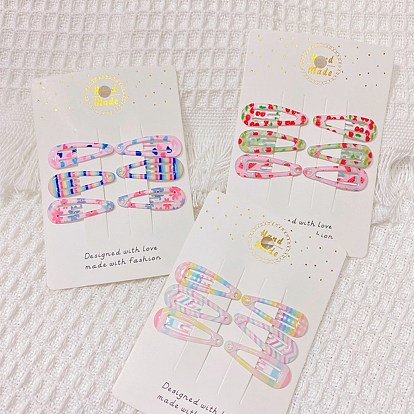 Printed Iron Snap Hair Clips, Baking Paint, Teardrop