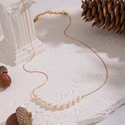 5Мм ожерелья из круглых бусин из натурального пресноводного жемчуга, с 304 цепями из нержавеющей стали, белые