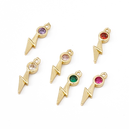 Brass Micro Pave Cubic Zirconia Pendants, Real 18K Gold Plated, Lightning
