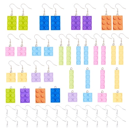 DIY Dangle Earring Making Kits, Plastic Building Blocks Pendants and Platinum Plated Brass Earring Hooks