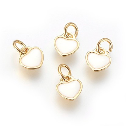 Enamel Brass Charms, Heart, White