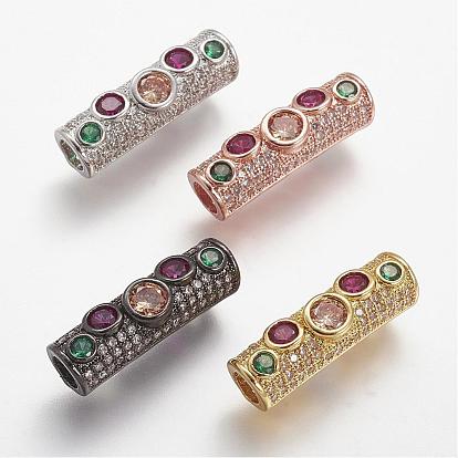 Brass Micro Pave Cubic Zirconia Tube Beads, Tube