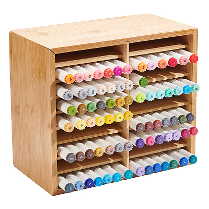 9 Boîte de rangement pour stylos aquarelle de bureau en bambou à plusieurs couches, rectangle