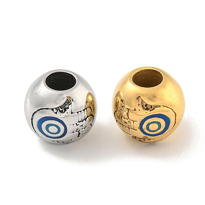304 Stainless Steel Enamel European Beads, Large Hole Beads, Round with Hamsa Hand