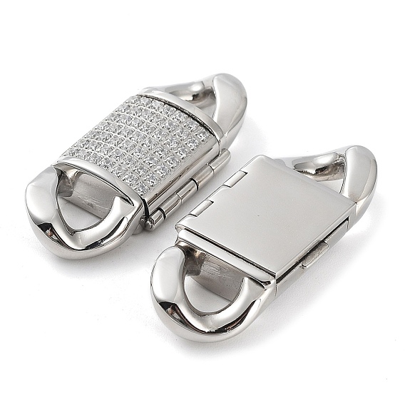 304 fermoirs pliables en acier inoxydable, avec micro pavé zircons clairs, rectangle
