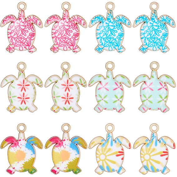 36 шт 6 стиль подвески из сплава эмали, золотой свет, черепаховый шарм