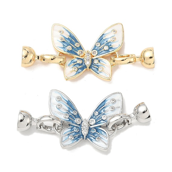 Бабочка латунная микропаве прозрачный кубический цирконий складные застежки, без кадмия, без никеля и без свинца, с эмалью