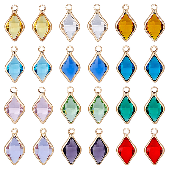 24 шт. 12 подвески из латуни и редкоземельных металлов в форме ромба из стекла, граненые