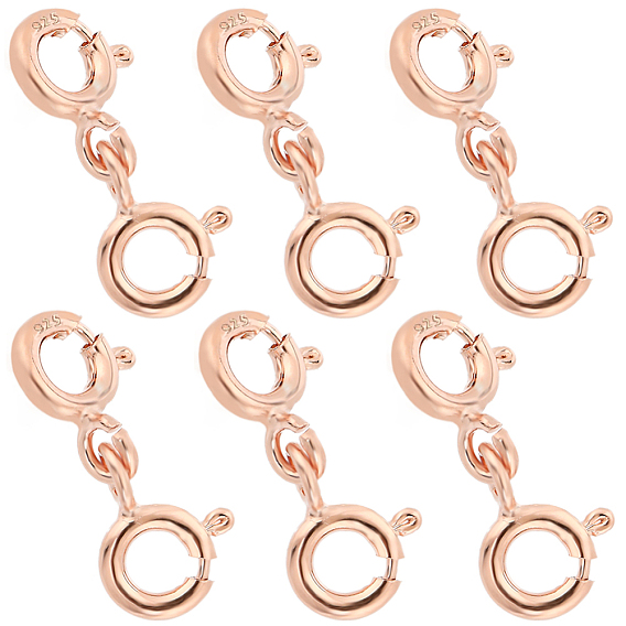 6Pcs Sterling Silver Double Spring Ring Clasps