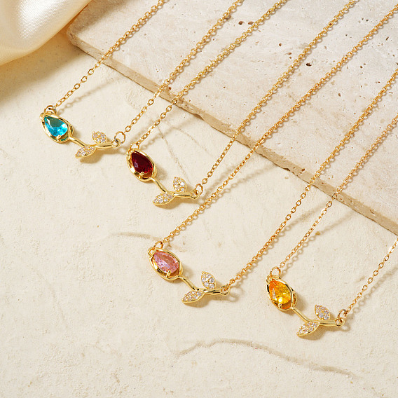 Модные латунные подвески в виде цветка тюльпана с кубическими цирконами в форме паве для женщин, золотые