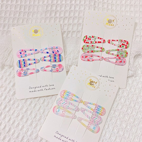 Printed Iron Snap Hair Clips, Baking Paint, Teardrop