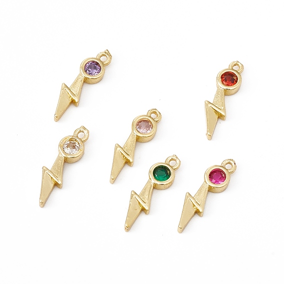 Brass Micro Pave Cubic Zirconia Pendants, Real 18K Gold Plated, Lightning