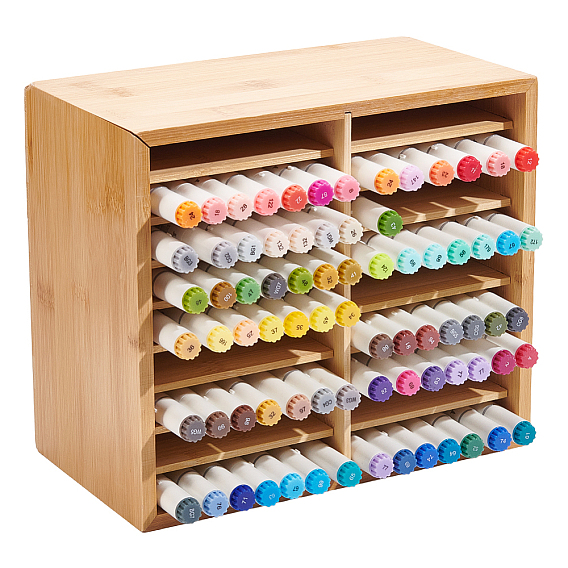 9 Layers Bamboo Desktop Watercolor Pen Storage Box, Rectangle