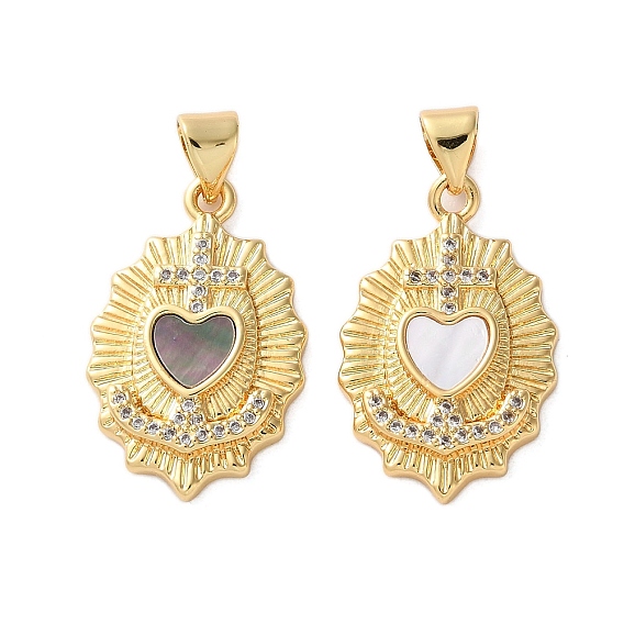 Латунные микро проложить кубического циркония подвески, с оболочкой, сердце с крестными прелестями, стойки покрытие, прочное покрытие, без кадмия и без свинца