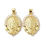 Brass Micro Pave Clear Cubic Zirconia Pendants, Long-Lasting Plated, Oval with Virgin Pattern