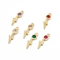 Brass Micro Pave Cubic Zirconia Pendants, Real 18K Gold Plated, Lightning