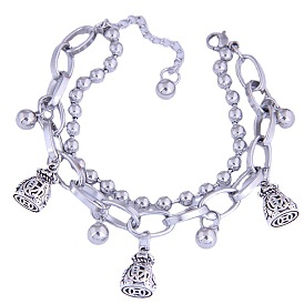 Bracelet double couche de perles en acier inoxydable, style hip hop, cacahuètes, élégant