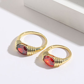 Minimalist Red Agate Ring with 14K Gold Plating and Zirconia Stones