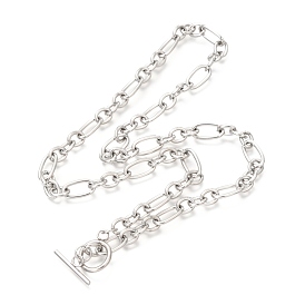 Unisex Vacuum Plating 304 Stainless Steel Figaro Chain Necklaces, with Toggle Clasps