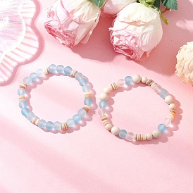 2 шт. 2 стили богемный стиль натуральные ископаемые и пресноводные ракушки и стеклянные бусины эластичные браслеты для женщин, круглые