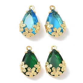 Латунь стекло амулеты, подвески в виде цветов и слезинок, без никеля , реальный 18 k позолоченный, граненые