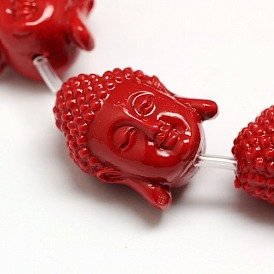 Dyed Synthetical Coral Buddha Head Beads Strands, 25x20x18mm, Hole: 1mm, about 13pcs/strand, 18.5 inch