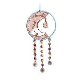 Rose Quartz Pendant Decoration, Hanging Suncatcher, with Iron Findings, Moon