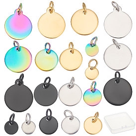 SUNNYCLUE 40Pcs 5 Size 4 Colors 304 Stainless Steel Stamping Blank Tag Charms, Flat Round