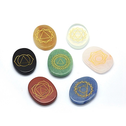 Mischedelstein Cabochons, Oval mit Chakra-Muster
