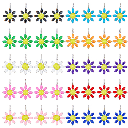 60Pcs 10 Colors Ion Plating(IP) 304 Stainless Steel Charms, with Enamel, Flower