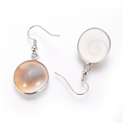 Brass Dangle Earring, with Conch Shell, Flat Round