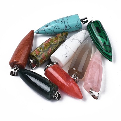 Natural & Synthetic Mixed Gemstone Pendants, with Stainless Steel Color Tone Stainless Steel Findings, Bullet