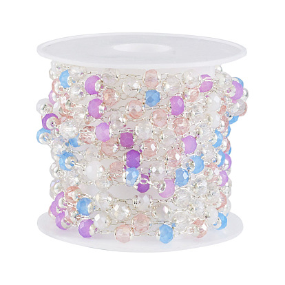 Латунные кабельные цепи, со стеклянным ронделем из бусин, несварные, с катушкой