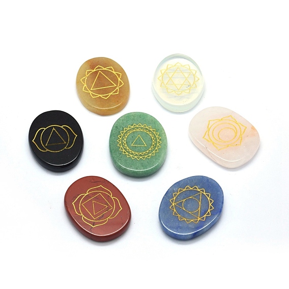Mixed Gemstone Cabochons, Oval with Chakra Pattern