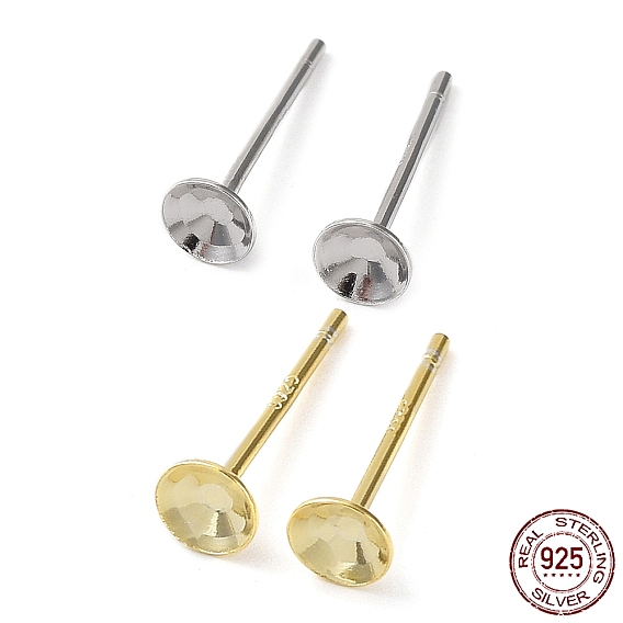 Родиевое покрытие 925 фурнитура для сережек-пусетов из стерлингового серебра, плоские круглые серьги, для бисера, с печатью s925