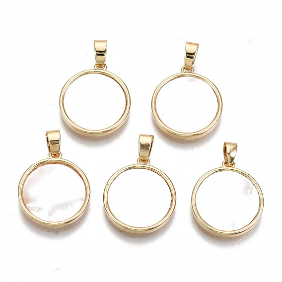 Подвески натурального морских раковин, С латунным кольцом прыжка, без никеля , плоско-круглые