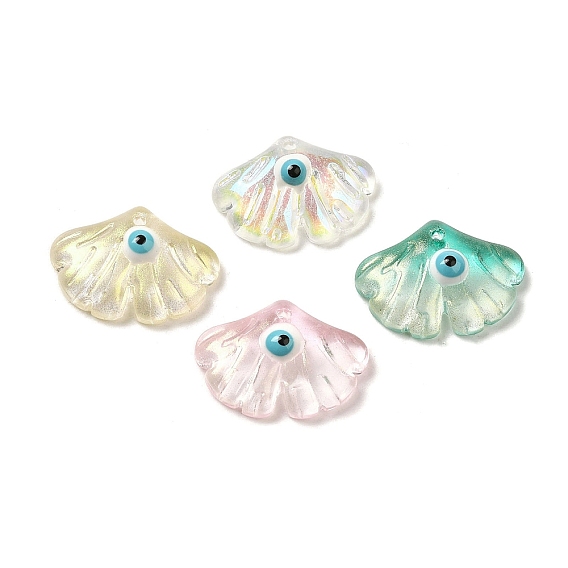 Transparent Glass with Enamel Pendants, Ginkgo Leaf with Evil Eye Charms