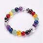 Natural Mixed Stone Stretch Bracelets, with 304 Stainless Steel Rondelle Spacer Beads