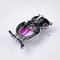 Gemstone  Brooches/Pendants, with Rhinestone and Alloy Findings, Owl, Antique Silver