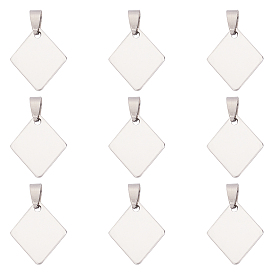 201 losange en acier inoxydable emboutissant des pendentifs à étiquette vierge, avec fermoirs bélières snap on, polissage d'un côté