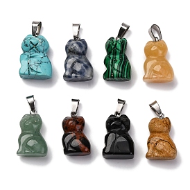 Gemstone Pendants, with 201 Stainless Steel Finding, Cat