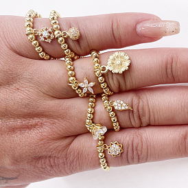 Flower-inspired 14K Gold Zircon Ring for Women - Elegant Jewelry Accessory