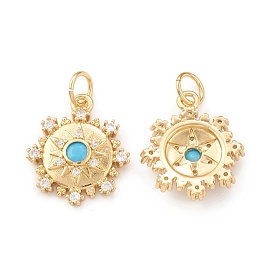 Eco-Friendly Brass Micro Pave Cubic Zirconia Pendants, with Jump Ring, Lead Free & Cadmium Free, Long-Lasting Plated, Flower Charm