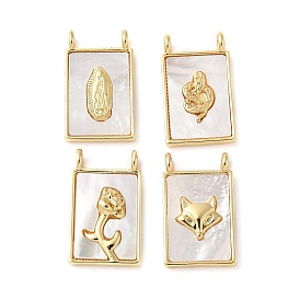 Подвески из латуни с натуральными белыми ракушками, прямоугольник амулеты, реальный 18 k позолоченный, долговечный, без свинца и без кадмия, стойки покрытие