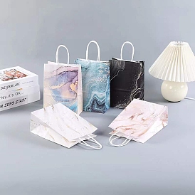 Бумажные мешки, с ручкой, подарочные пакеты, сумки для покупок, прямоугольник с мраморным рисунком