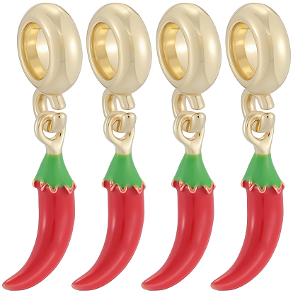 8 шт. латунные подвески-подвески в виде растений из красной эмали в европейском стиле, Подвески с большими отверстиями, реальный 18 k позолоченный