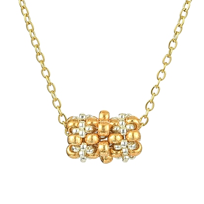 Плетеные ожерелья с подвеской в виде колонны из стеклянных бусин, 304 ожерелья-цепочки из нержавеющей стали для женщин